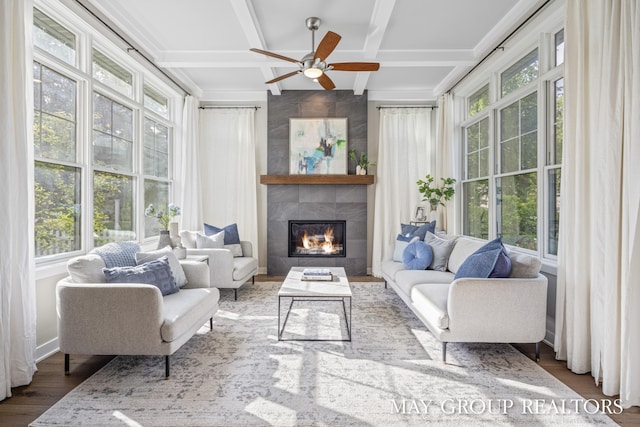 2050 Anderson Dr SE, East Grand Rapids, MI 49506 - sunroom / solarium featuring coffered ceiling and beamed ceiling