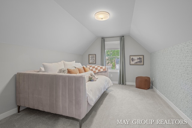 2050 Anderson Dr SE, East Grand Rapids, MI 49506 - bedroom with carpet flooring, vaulted ceiling, and baseboards
