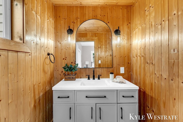 810 James St, Belding, MI 48809 - bathroom with wooden walls and vanity