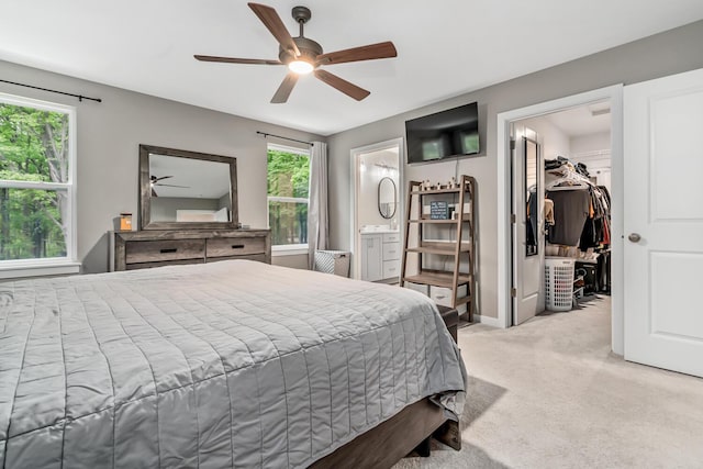 10321 E C Ave, Richland, MI 49083 - bedroom with multiple windows, a walk in closet, light colored carpet, and ensuite bathroom