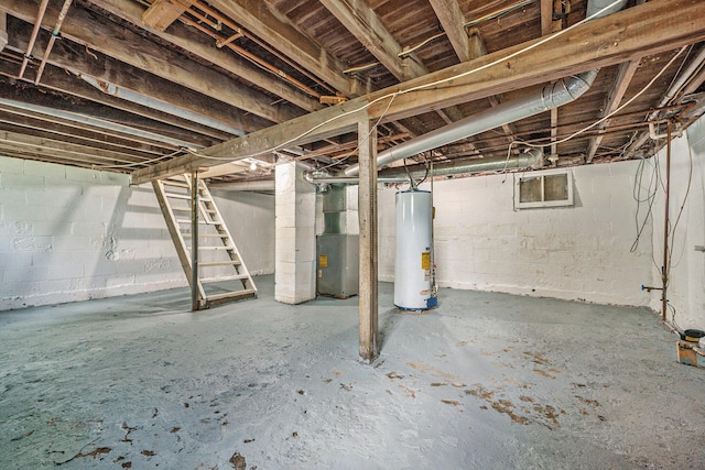 1910 Union St, Kalamazoo, MI 49007 - unfinished below grade area with water heater, heating unit, and stairs