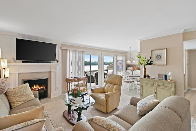 824 Cliffs Dr E Unit 304, Ypsilanti, MI 48198 - living area featuring a lit fireplace and crown molding