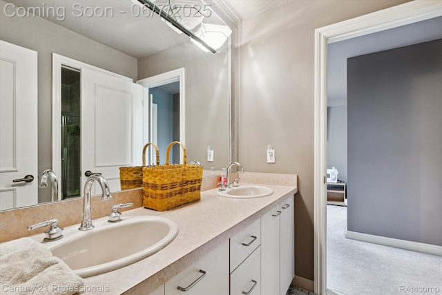 6642 Carlyle Ct, West Bloomfield, MI 48322 - bathroom with double vanity and baseboards