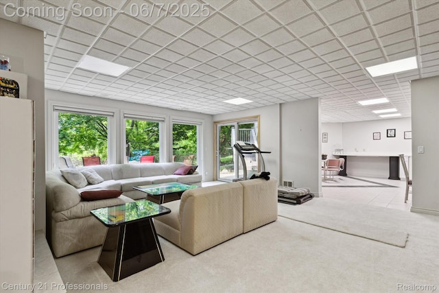 6642 Carlyle Ct, West Bloomfield, MI 48322 - carpeted living room featuring a paneled ceiling