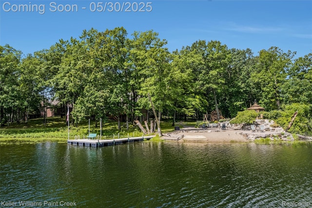 3120 Pond Rd, Leonard, MI 48367 - water view with a dock and a tree filled landscape