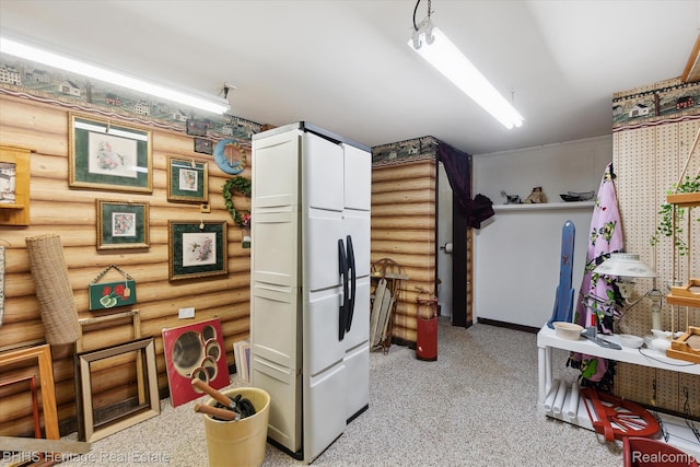 301 N Church St, Byron, MI 48418 - kitchen featuring rustic walls