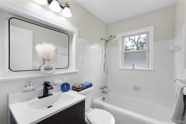 1621 Fairbairn St, Dearborn, MI 48141 - bathroom featuring tile walls, vanity, bathing tub / shower combination, and backsplash