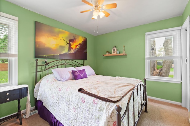 2045 Adams St, Adrian, MI 49221 - carpeted bedroom featuring multiple windows, baseboards, and ceiling fan
