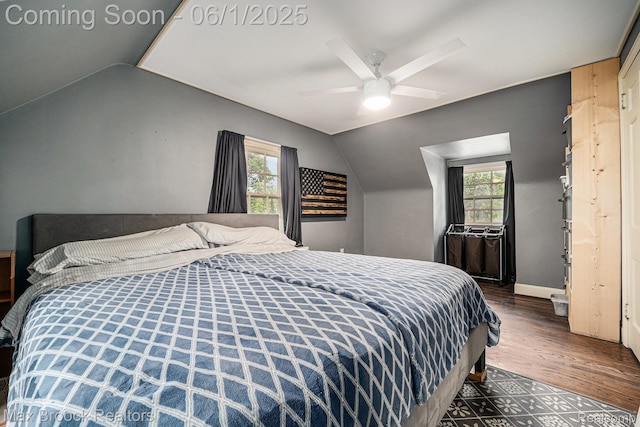 1312 Catalpa Dr, Royal Oak, MI 48067 - bedroom with wood finished floors, lofted ceiling, and a ceiling fan