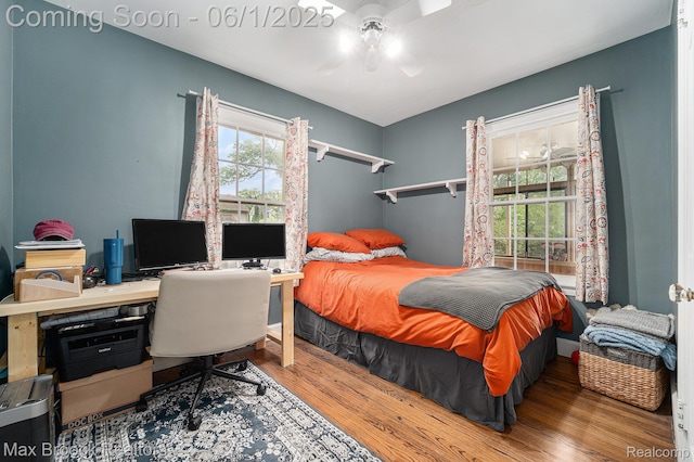 1312 Catalpa Dr, Royal Oak, MI 48067 - bedroom featuring wood finished floors, a desk, and ceiling fan