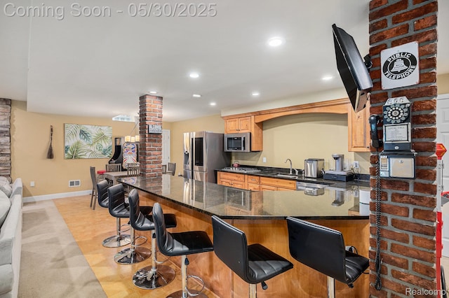 846 Majestic, Rochester, MI 48306 - kitchen featuring stainless steel appliances, a sink, recessed lighting, decorative columns, and baseboards