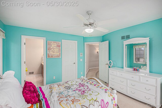 846 Majestic, Rochester, MI 48306 - bedroom with ceiling fan, ensuite bathroom, and baseboards