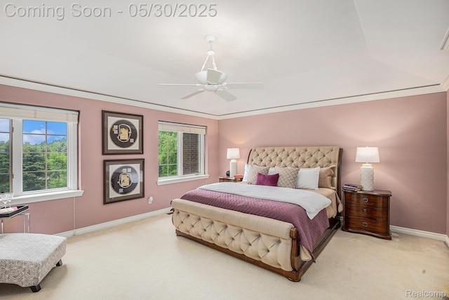846 Majestic, Rochester, MI 48306 - bedroom with carpet, baseboards, crown molding, and a ceiling fan
