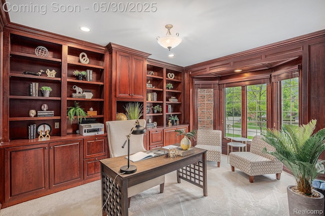 846 Majestic, Rochester, MI 48306 - office with light colored carpet, recessed lighting, and crown molding