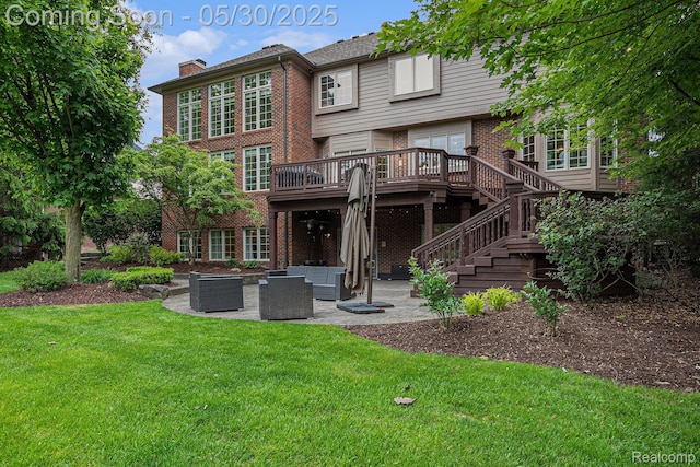 846 Majestic, Rochester, MI 48306 - rear view of property with brick siding, an outdoor living space, a yard, and a deck
