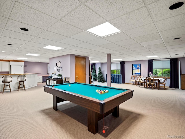 1552 Pebble Creek Dr, Rochester, MI 48307 - game room featuring carpet, billiards table, and a drop ceiling