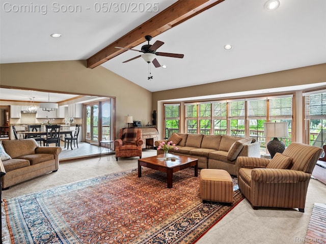 1552 Pebble Creek Dr, Rochester, MI 48307 - living area with plenty of natural light, recessed lighting, light carpet, and a ceiling fan