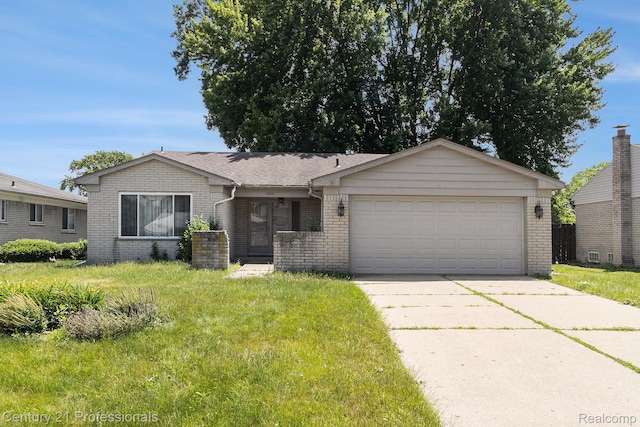 18201 Filmore St, Southfield, MI 48075 - view of front of house featuring brick siding, an attached garage, concrete driveway, and a front yard