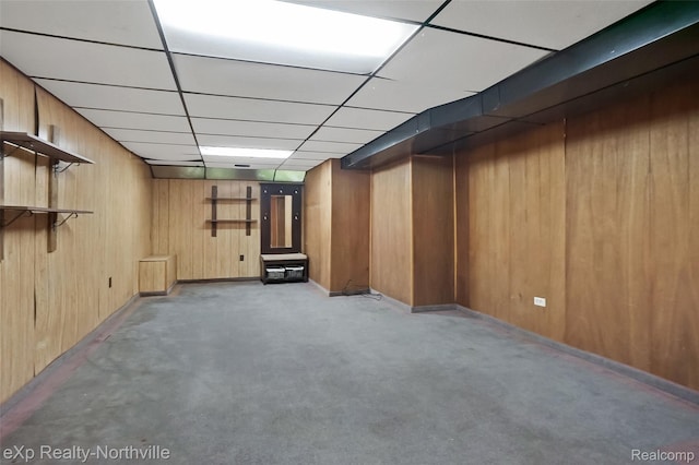 37923 Howell St, Livonia, MI 48154 - finished basement featuring wood walls, carpet flooring, and a paneled ceiling