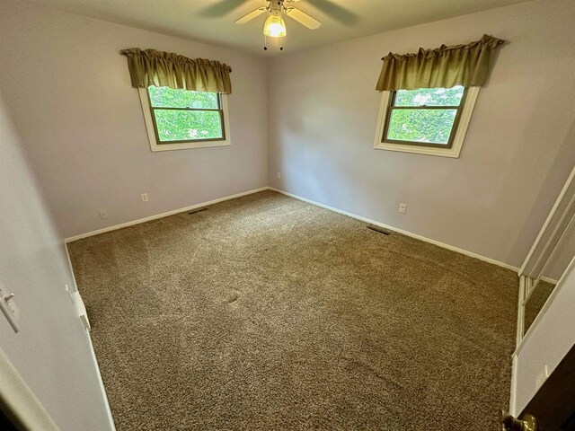19379 Lincoln Rd, New Lothrop, MI 48460 - unfurnished room featuring plenty of natural light, a ceiling fan, carpet flooring, and baseboards
