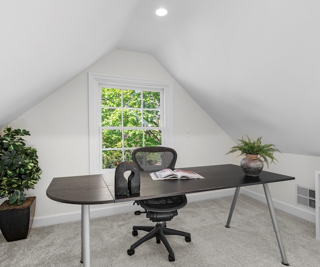1015 Lincoln Ave, Ann Arbor, MI 48104 - home office featuring carpet flooring, lofted ceiling, and baseboards