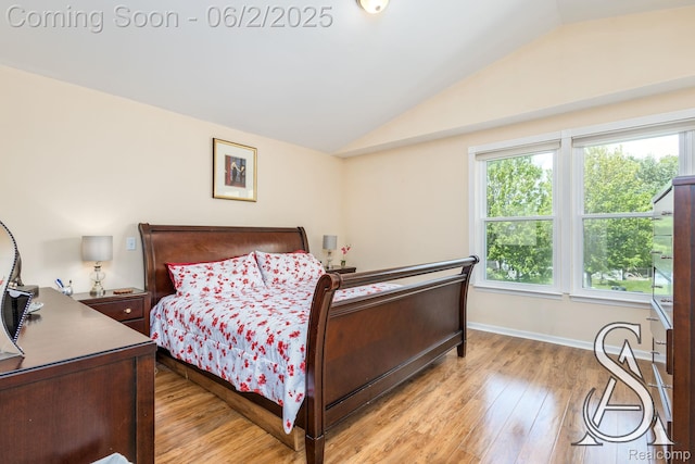 6420 Crestview Dr, Holly, MI 48442 - bedroom with vaulted ceiling, light wood-style floors, and baseboards