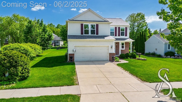 6420 Crestview Dr, Holly, MI 48442 - view of front facade featuring a garage, brick siding, driveway, and a front lawn