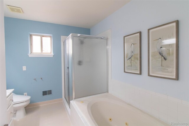 2864 Mystic Dr, Ann Arbor, MI 48103 - full bath featuring vanity, a shower stall, a whirlpool tub, and toilet