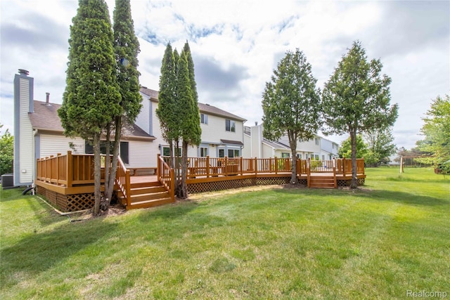 2864 Mystic Dr, Ann Arbor, MI 48103 - view of grassy yard with a deck, central air condition unit, and a residential view