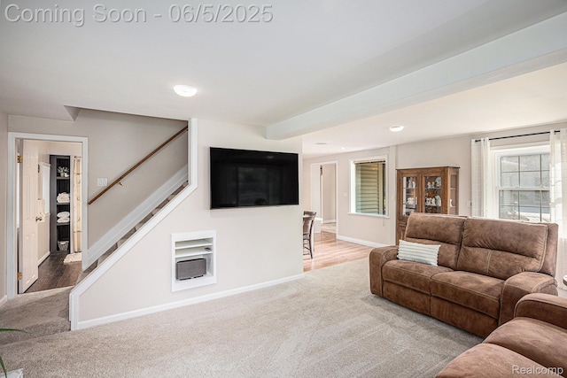 6080 Waldon Rd, Clarkston, MI 48346 - carpeted living area with stairs, baseboards, and recessed lighting