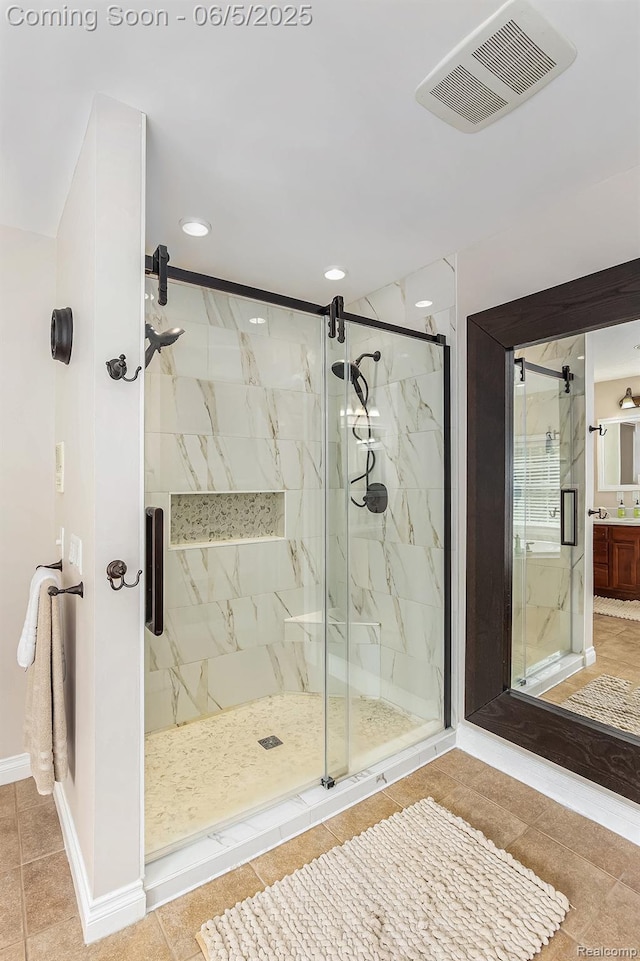 6080 Waldon Rd, Clarkston, MI 48346 - full bathroom with a marble finish shower, baseboards, and recessed lighting