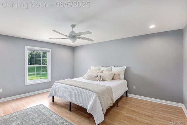 6080 Waldon Rd, Clarkston, MI 48346 - bedroom featuring baseboards, light wood-style floors, ceiling fan, and recessed lighting