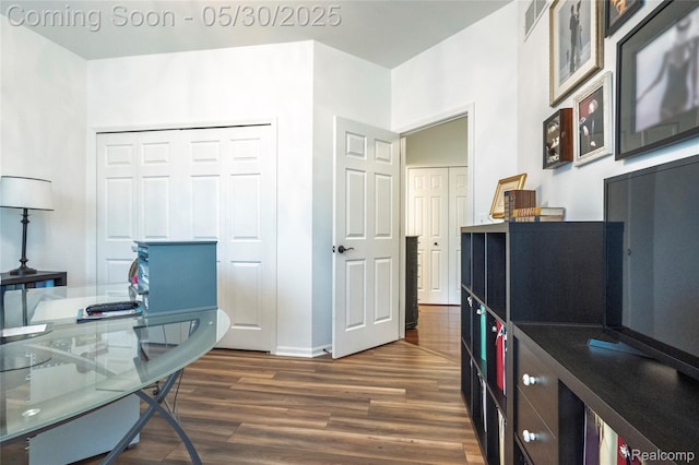 26727 Wilton Ct, New Hudson, MI 48165 - office area with dark wood-type flooring and baseboards