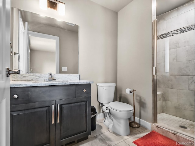 50011 Anita Way N, Macomb, MI 48044 - full bathroom featuring vanity, a shower stall, tile patterned floors, toilet, and baseboards