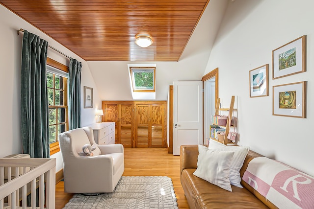 1512 Brooklyn Ave, Ann Arbor, MI 48104 - living room with plenty of natural light, light wood finished floors, wooden ceiling, and vaulted ceiling