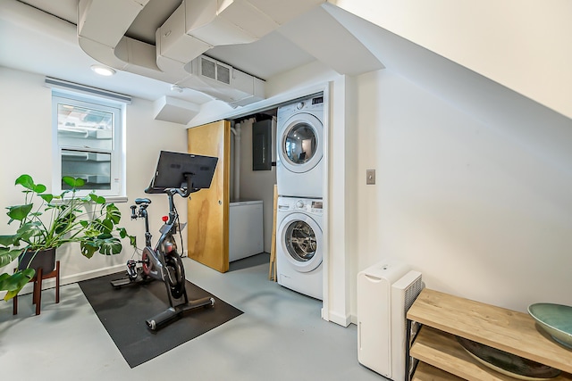 1512 Brooklyn Ave, Ann Arbor, MI 48104 - workout area with stacked washer / dryer, electric panel, and baseboards