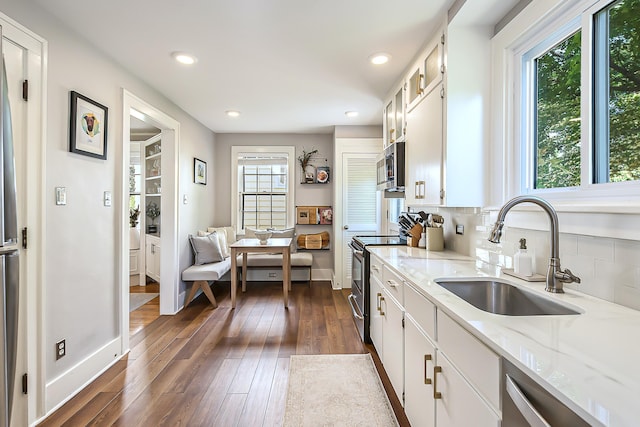 1512 Brooklyn Ave, Ann Arbor, MI 48104 - kitchen featuring stainless steel appliances, a sink, white cabinetry, backsplash, and recessed lighting