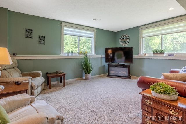 1705 Fritz St, Marne, MI 49435 - carpeted living room featuring plenty of natural light, baseboards, and a glass covered fireplace