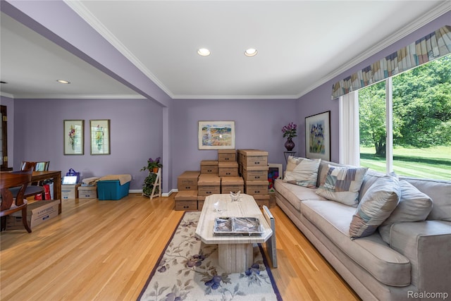 29832 High Valley Ct, Farmington Hills, MI 48331 - living area featuring recessed lighting, light wood-style flooring, and crown molding