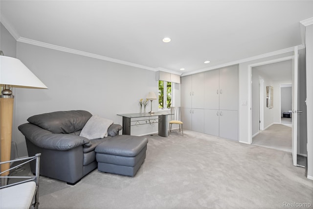 29832 High Valley Ct, Farmington Hills, MI 48331 - sitting room with crown molding, light colored carpet, and recessed lighting