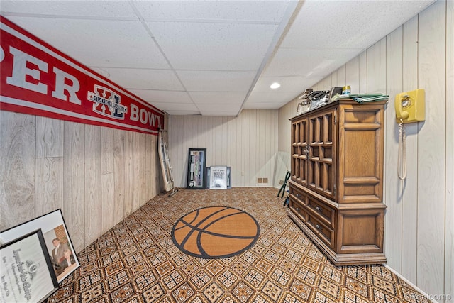 29832 High Valley Ct, Farmington Hills, MI 48331 - interior space featuring wooden walls and a drop ceiling