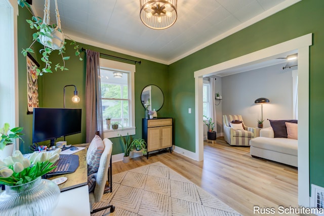 1227 Columbus Ave, Grand Haven, MI 49417 - office space featuring wood finished floors, baseboards, and crown molding