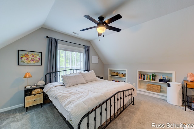 1227 Columbus Ave, Grand Haven, MI 49417 - bedroom featuring carpet floors, lofted ceiling, a ceiling fan, and baseboards