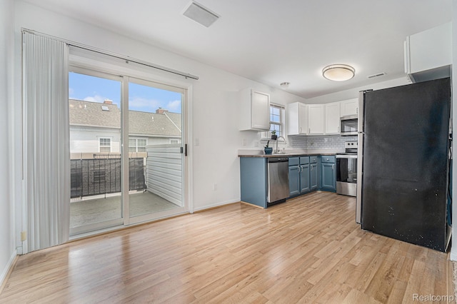 170 Allenhurst Ave, Royal Oak, MI 48067 - kitchen featuring appliances with stainless steel finishes, light wood-style floors, white cabinetry, and tasteful backsplash