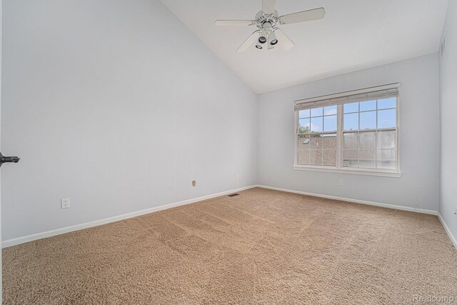 170 Allenhurst Ave, Royal Oak, MI 48067 - carpeted empty room with baseboards, ceiling fan, and vaulted ceiling