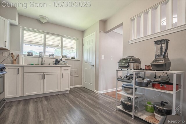 7265 Hillside Dr, Dearborn, MI 48127 - kitchen featuring dark wood finished floors, white cabinetry, a sink, and baseboards