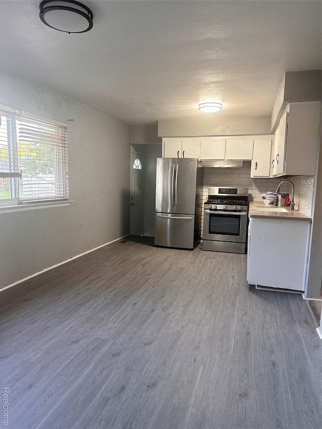 26304 Patricia Ave, Sterling Heights, MI 48091 - kitchen featuring appliances with stainless steel finishes, a sink, under cabinet range hood, wood finished floors, and backsplash