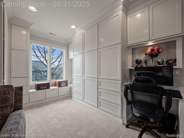 20971 Pomino Dr, Northville, MI 48167 - home office featuring crown molding, carpet flooring, and recessed lighting