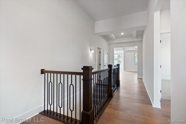 35704 Addison Dr, New Baltimore, MI 48047 - corridor featuring baseboards, wood finished floors, an upstairs landing, and recessed lighting