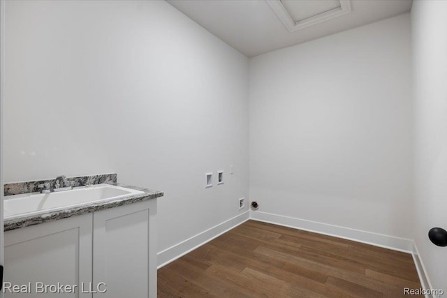 35704 Addison Dr, New Baltimore, MI 48047 - laundry room featuring hookup for a washing machine, dark wood-style floors, baseboards, and attic access